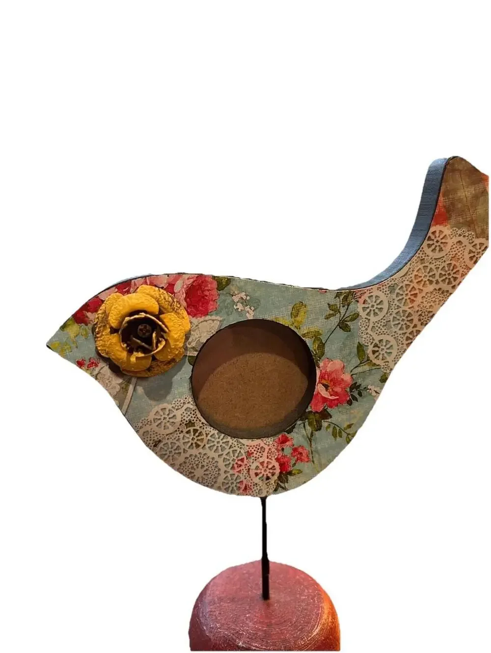 Shabby Chic Floral decoupage wooden bird photo frame vintage cottagecore